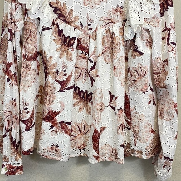 En Saison White Floral Lace Ruffle Long Sleeve Blouse Size Small - Picture 6 of 12